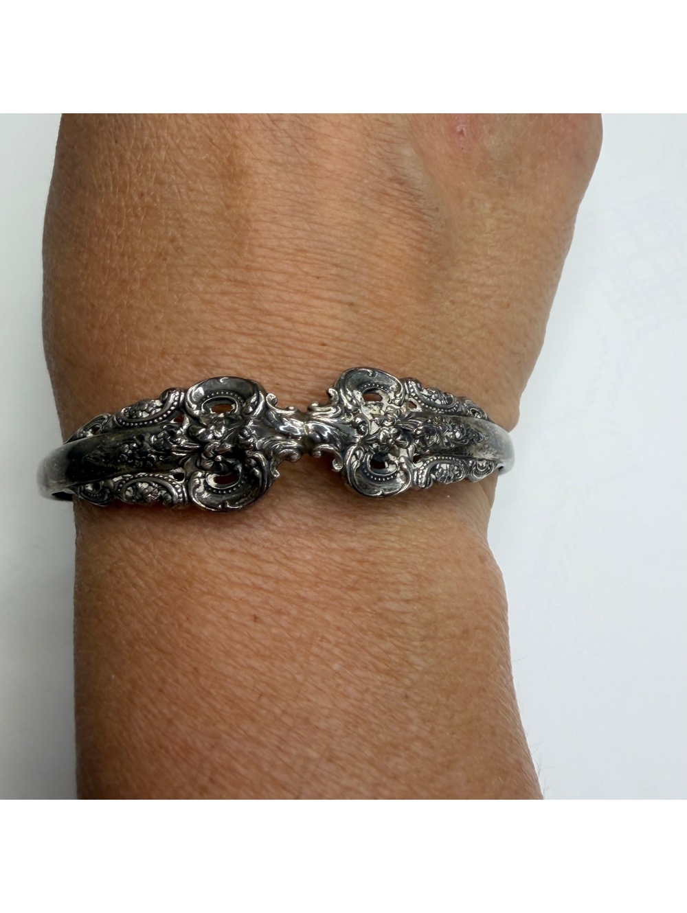 Sterling silver cuff bracelet hand crafted from cutlery vintage